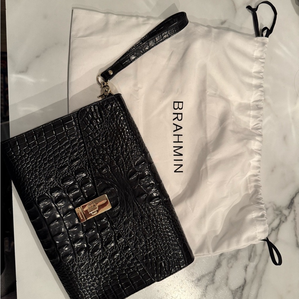 Brahmin Black Crocodile Embossed Women's Clutch